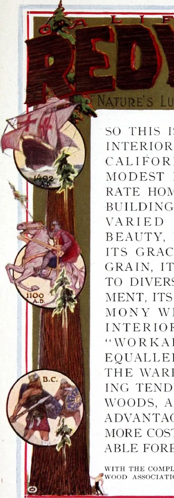 An illustration from California Redwood "nature's lumber masterpiece", 1916, leaf 4