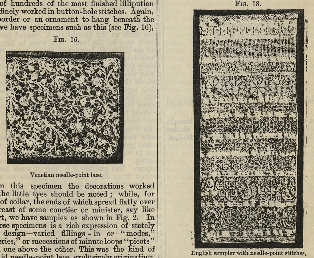 An illustration from Cantor lectures on the art of lace-making : delivered before the Society of Arts, April and May, 1881, 1881, leaf 19