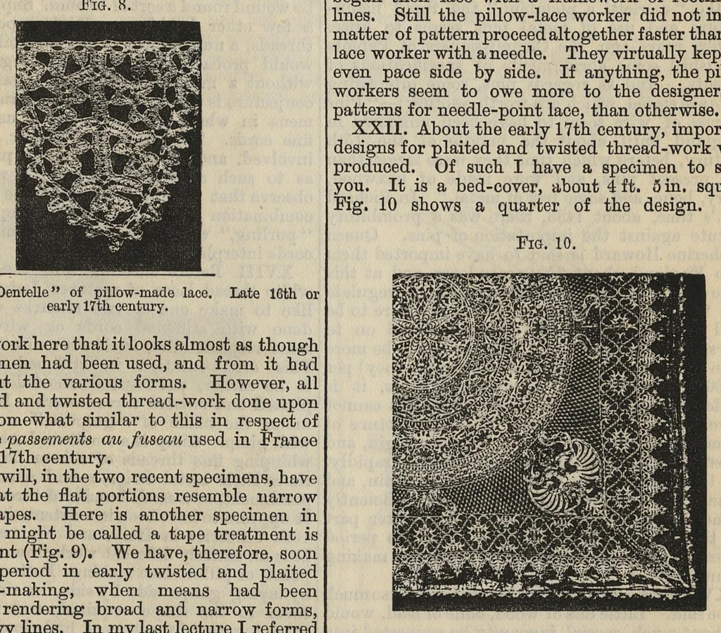 An illustration from Cantor lectures on the art of lace-making : delivered before the Society of Arts, April and May, 1881, 1881, leaf 27