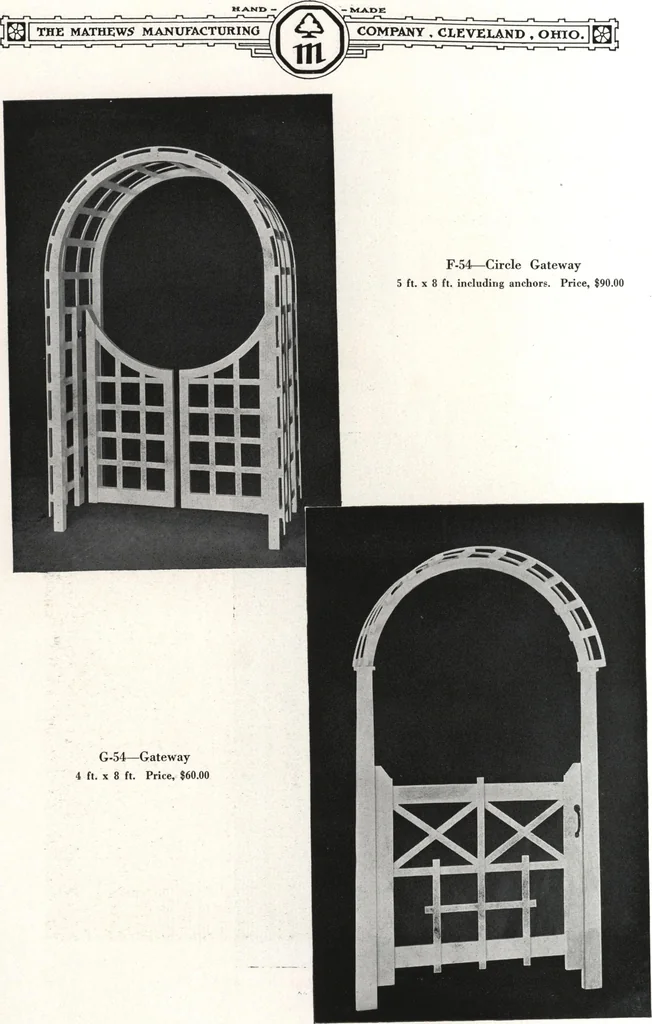 An illustration from Catalog of garden furniture, arbors, pergolas, gateways, trellises, fences, etc., 1920, leaf 53