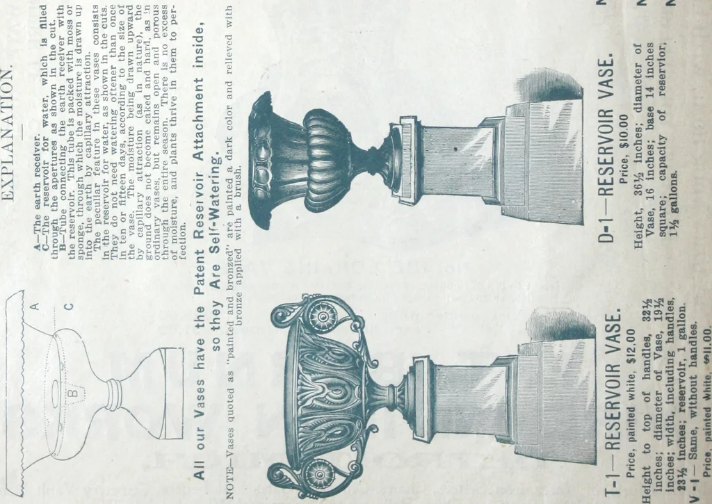 An illustration from Catalogue of vases, settees, fountains and other lawn furniture, 1904, leaf 1