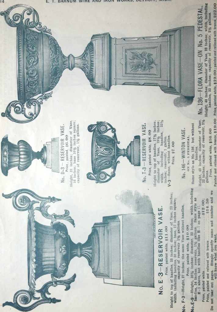 An illustration from Catalogue of vases, settees, fountains and other lawn furniture, 1904, leaf 13