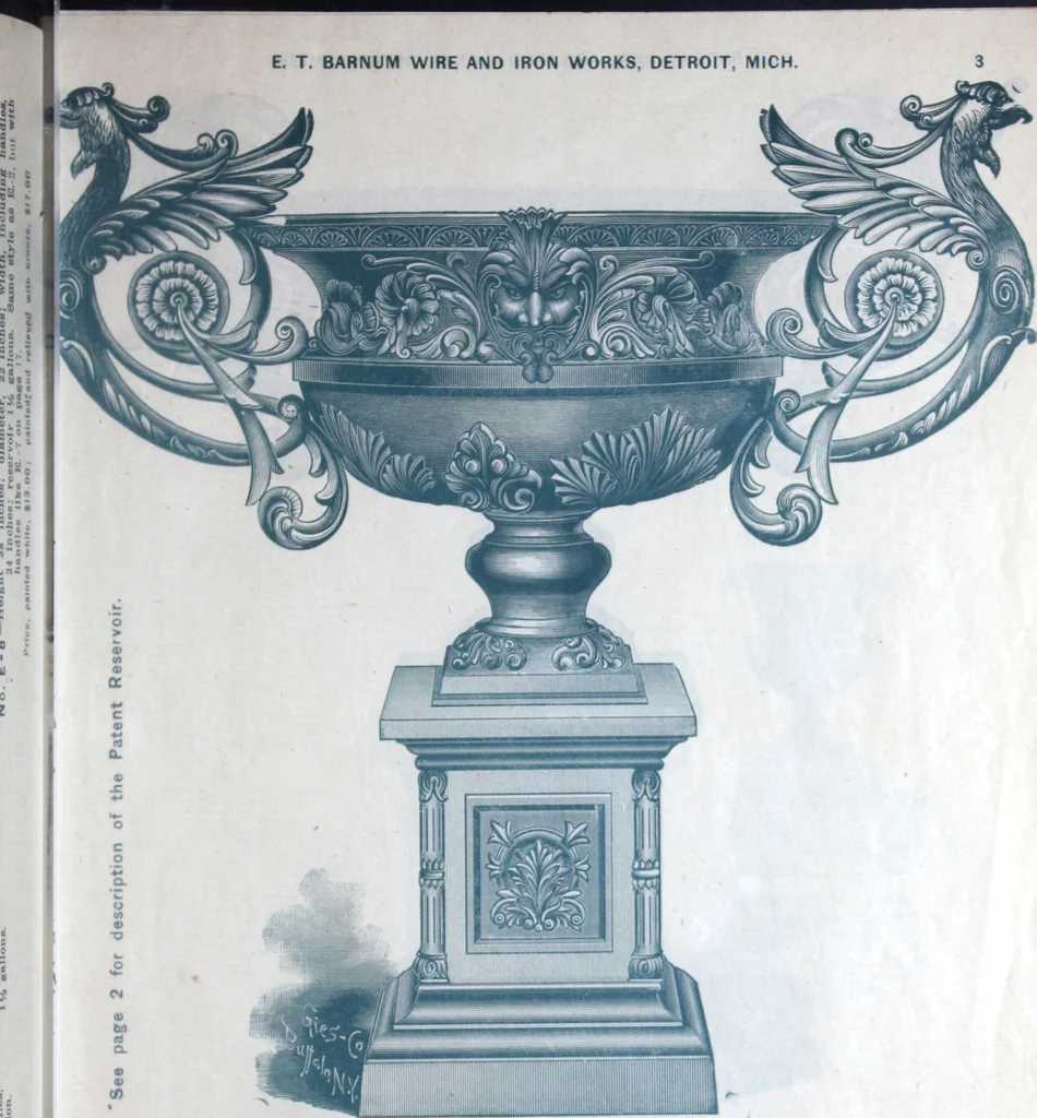An illustration from Catalogue of vases, settees, fountains and other lawn furniture, 1904, leaf 2
