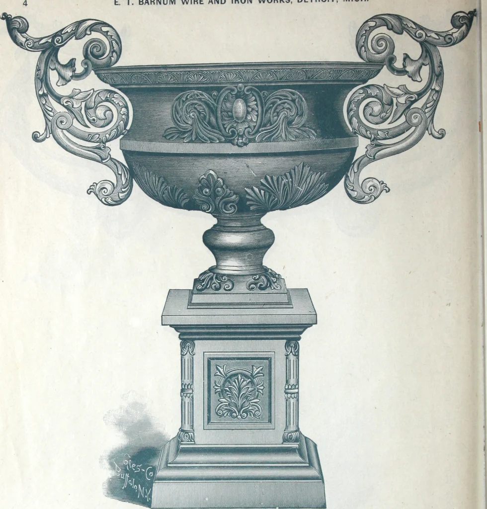 An illustration from Catalogue of vases, settees, fountains and other lawn furniture, 1904, leaf 3