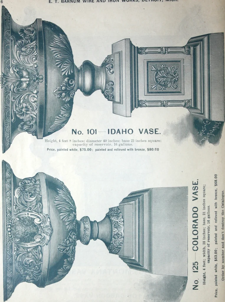 An illustration from Catalogue of vases, settees, fountains and other lawn furniture, 1904, leaf 5