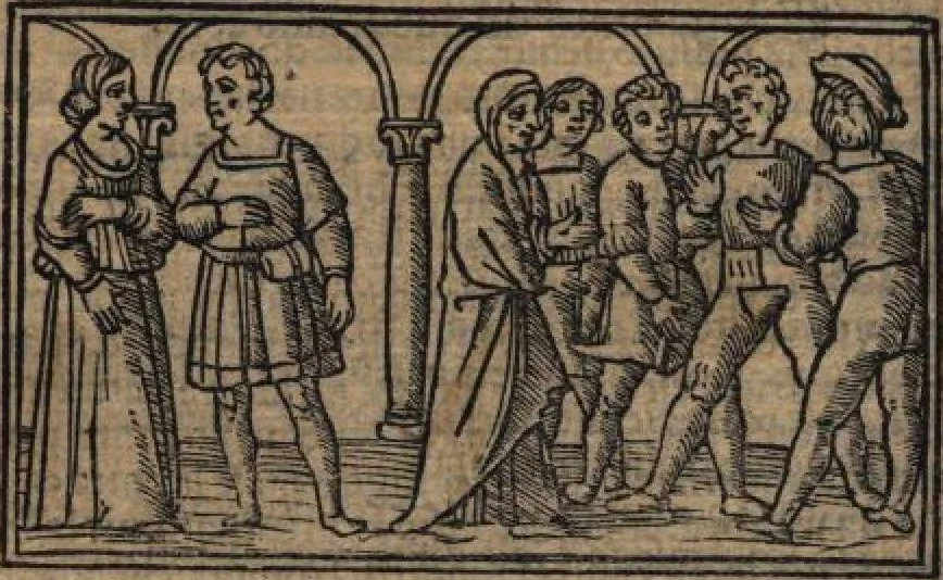 An illustration from Celestina (Fernando de Rojas), 1519, leaf 165