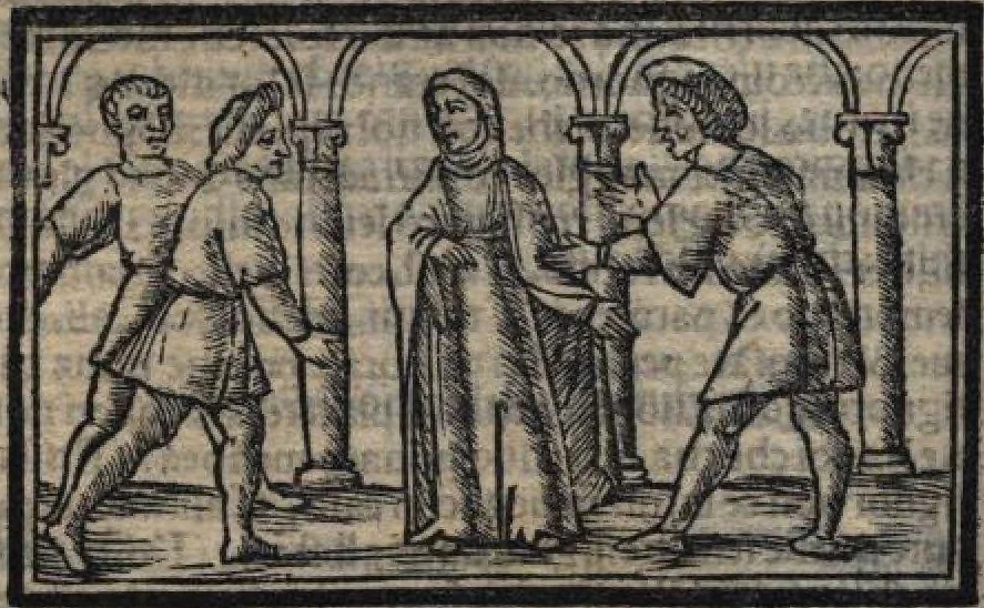 An illustration from Celestina (Fernando de Rojas), 1519, leaf 185