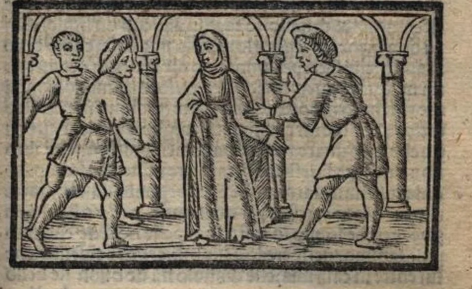 An illustration from Celestina (Fernando de Rojas), 1519, leaf 202
