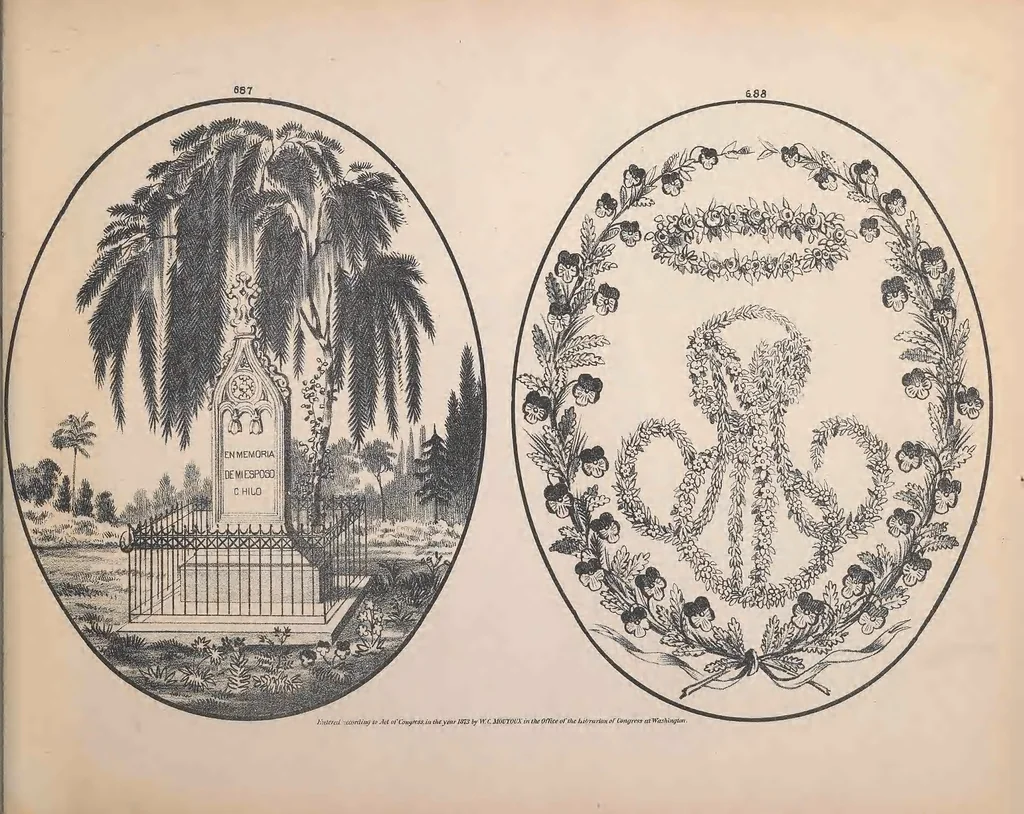 An illustration from Charles T. Menge's price list of ornamental hair jewelry and device work, nos. 32 and 34 John Street, New York, 1873, leaf 106