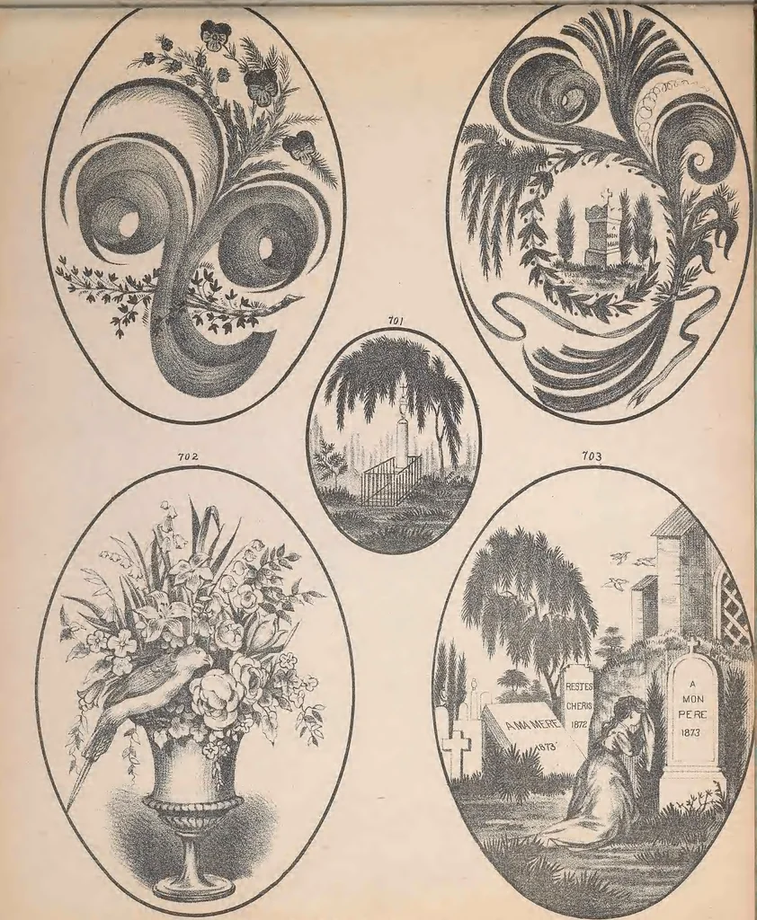 An illustration from Charles T. Menge's price list of ornamental hair jewelry and device work, nos. 32 and 34 John Street, New York, 1873, leaf 112
