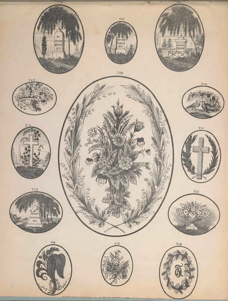 An illustration from Charles T. Menge's price list of ornamental hair jewelry and device work, nos. 32 and 34 John Street, New York, 1873, leaf 114