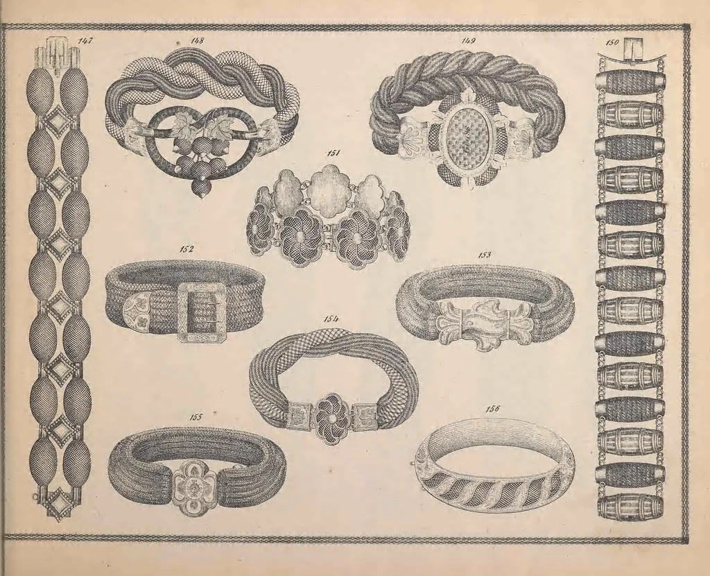 An illustration from Charles T. Menge's price list of ornamental hair jewelry and device work, nos. 32 and 34 John Street, New York, 1873, leaf 18