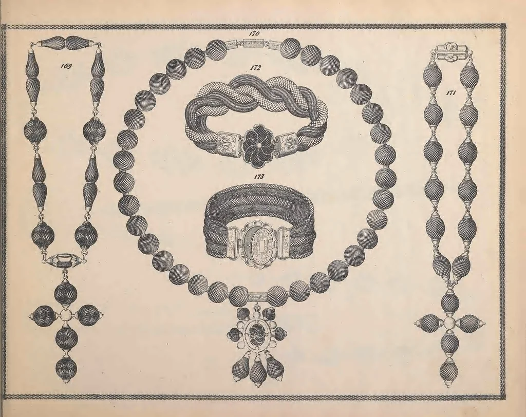 An illustration from Charles T. Menge's price list of ornamental hair jewelry and device work, nos. 32 and 34 John Street, New York, 1873, leaf 24