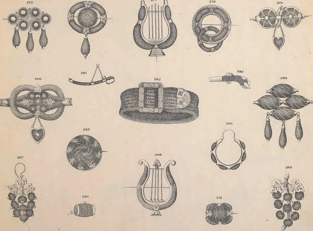 An illustration from Charles T. Menge's price list of ornamental hair jewelry and device work, nos. 32 and 34 John Street, New York, 1873, leaf 42
