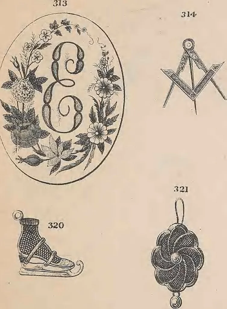 An illustration from Charles T. Menge's price list of ornamental hair jewelry and device work, nos. 32 and 34 John Street, New York, 1873, leaf 46