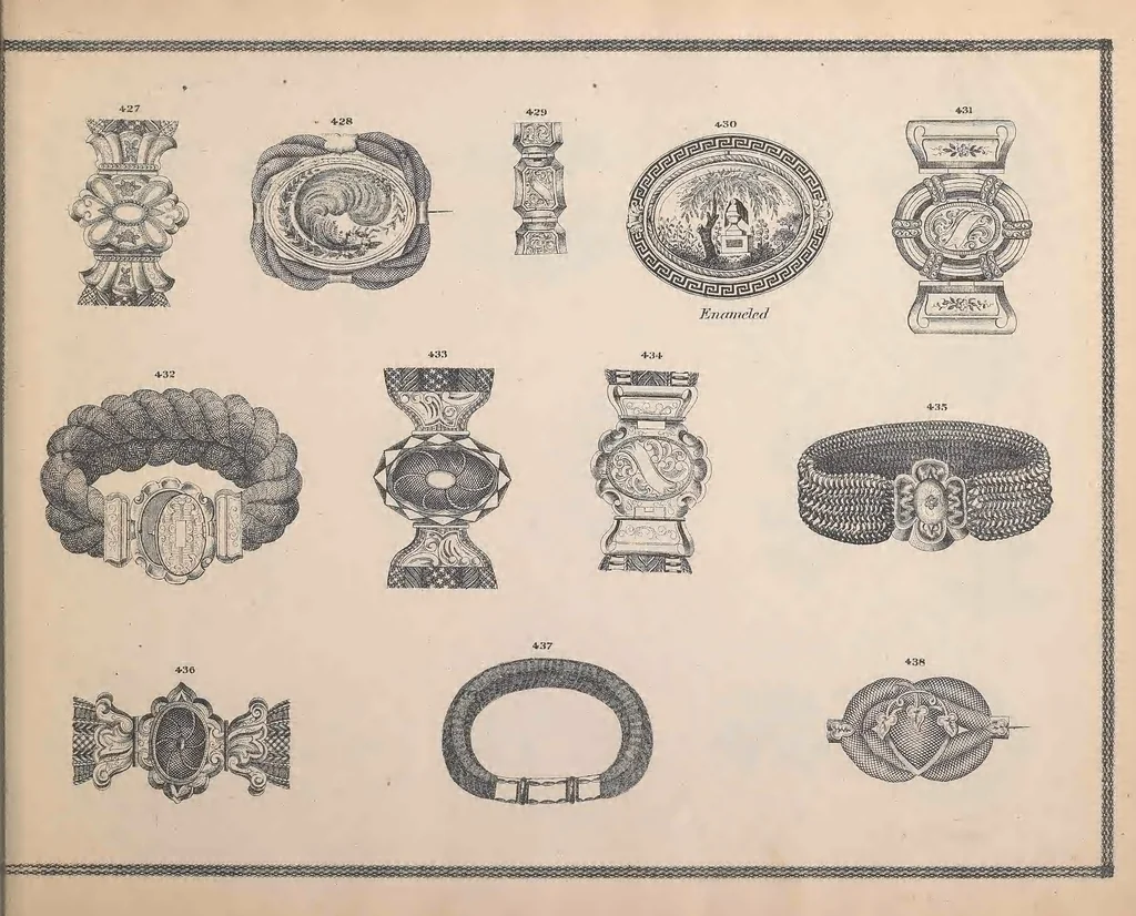 An illustration from Charles T. Menge's price list of ornamental hair jewelry and device work, nos. 32 and 34 John Street, New York, 1873, leaf 60