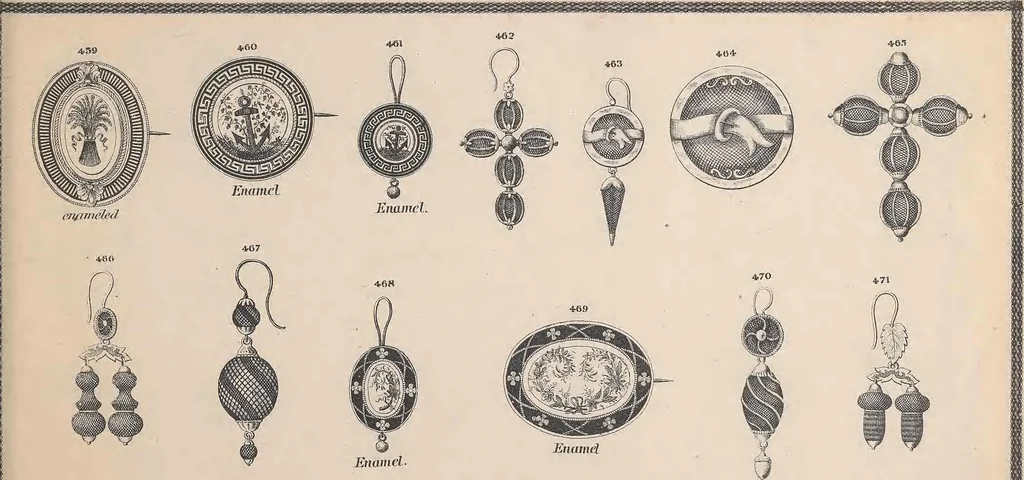 An illustration from Charles T. Menge's price list of ornamental hair jewelry and device work, nos. 32 and 34 John Street, New York, 1873, leaf 64