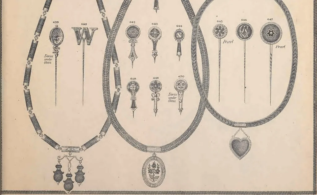 An illustration from Charles T. Menge's price list of ornamental hair jewelry and device work, nos. 32 and 34 John Street, New York, 1873, leaf 80