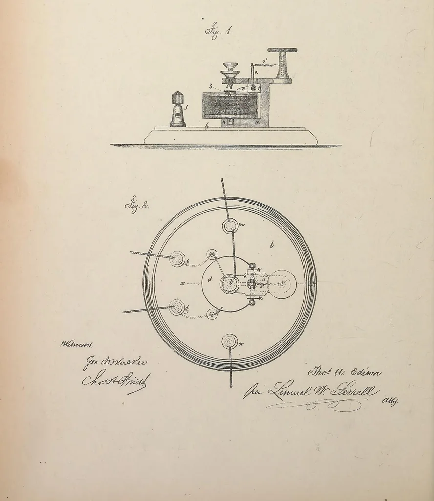 An illustration from Collection of United States patents granted to Thomas A. Edison, 1869-1884, 1869, leaf 103