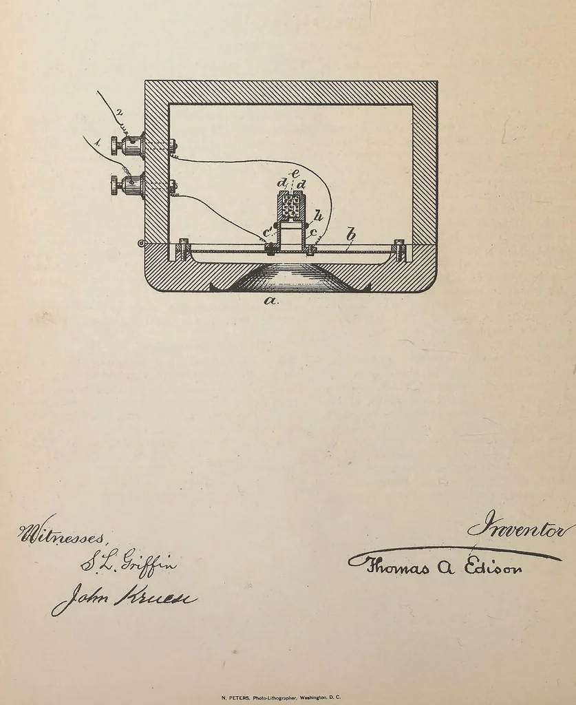 An illustration from Collection of United States patents granted to Thomas A. Edison, 1869-1884, 1869, leaf 1041