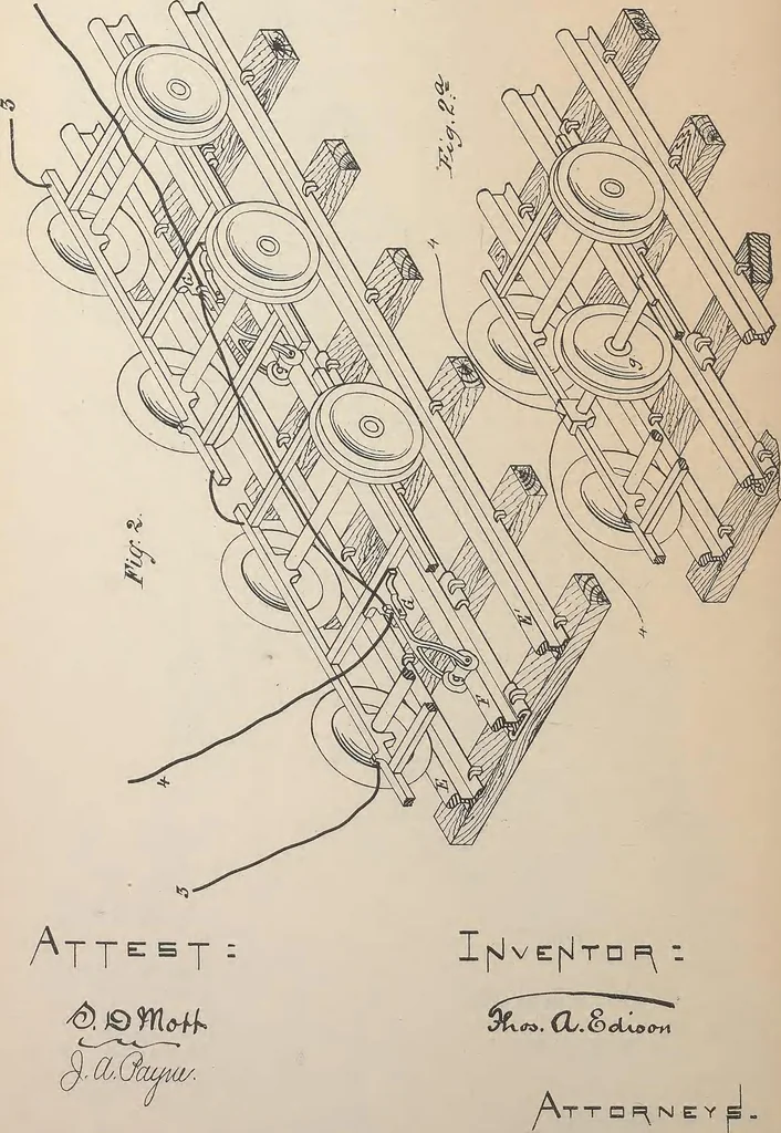 An illustration from Collection of United States patents granted to Thomas A. Edison, 1869-1884, 1869, leaf 1055