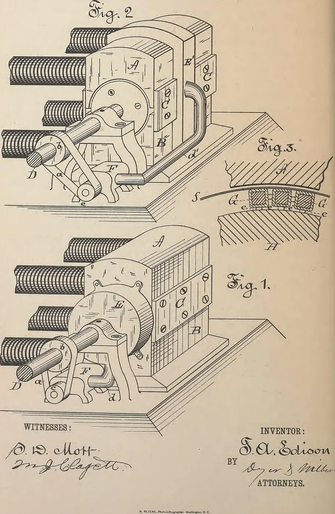 An illustration from Collection of United States patents granted to Thomas A. Edison, 1869-1884, 1869, leaf 1061