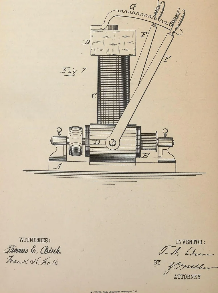 An illustration from Collection of United States patents granted to Thomas A. Edison, 1869-1884, 1869, leaf 1073