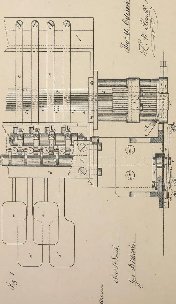 An illustration from Collection of United States patents granted to Thomas A. Edison, 1869-1884, 1869, leaf 111