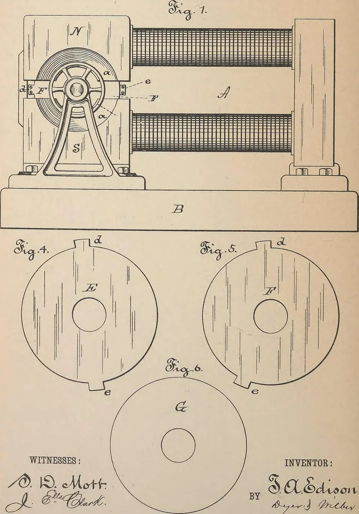 An illustration from Collection of United States patents granted to Thomas A. Edison, 1869-1884, 1869, leaf 1125