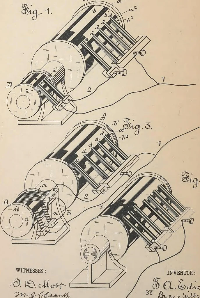 An illustration from Collection of United States patents granted to Thomas A. Edison, 1869-1884, 1869, leaf 1131