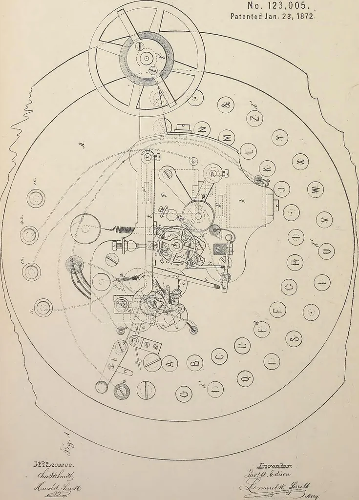 An illustration from Collection of United States patents granted to Thomas A. Edison, 1869-1884, 1869, leaf 121