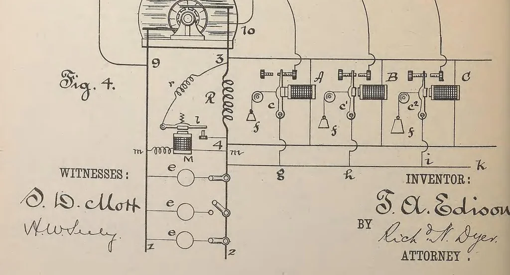 An illustration from Collection of United States patents granted to Thomas A. Edison, 1869-1884, 1869, leaf 1233