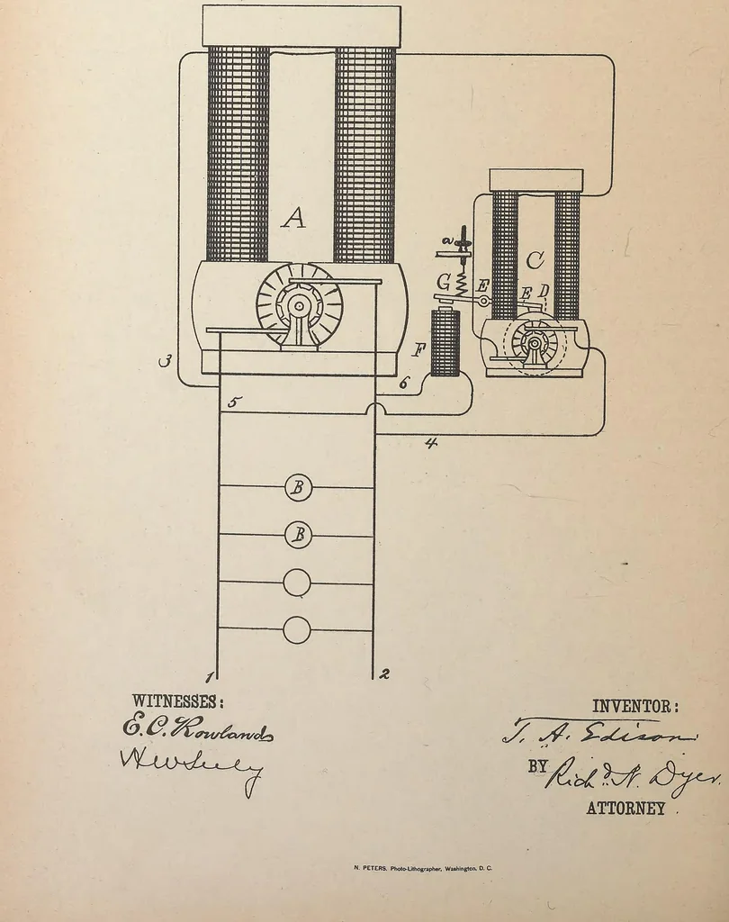 An illustration from Collection of United States patents granted to Thomas A. Edison, 1869-1884, 1869, leaf 1259
