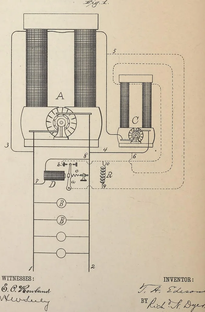 An illustration from Collection of United States patents granted to Thomas A. Edison, 1869-1884, 1869, leaf 1281
