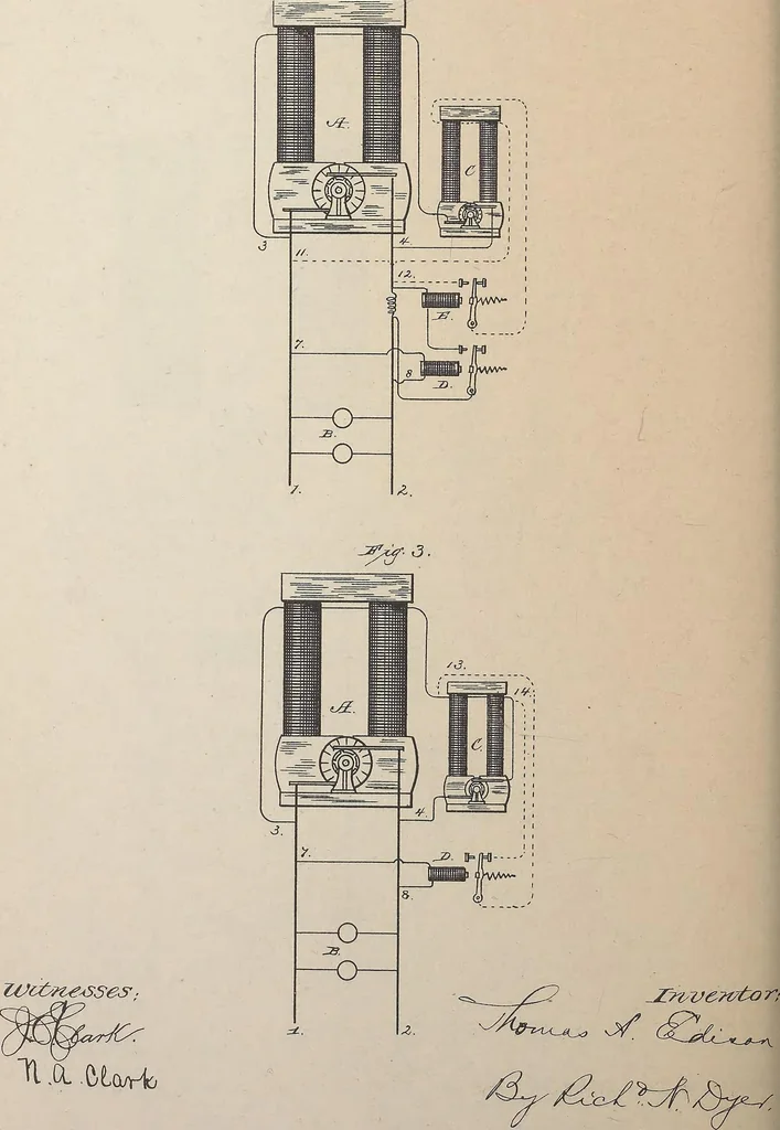 An illustration from Collection of United States patents granted to Thomas A. Edison, 1869-1884, 1869, leaf 1283