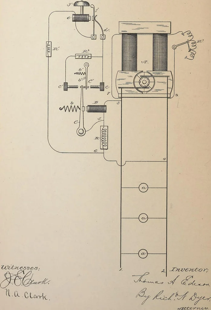 An illustration from Collection of United States patents granted to Thomas A. Edison, 1869-1884, 1869, leaf 1305