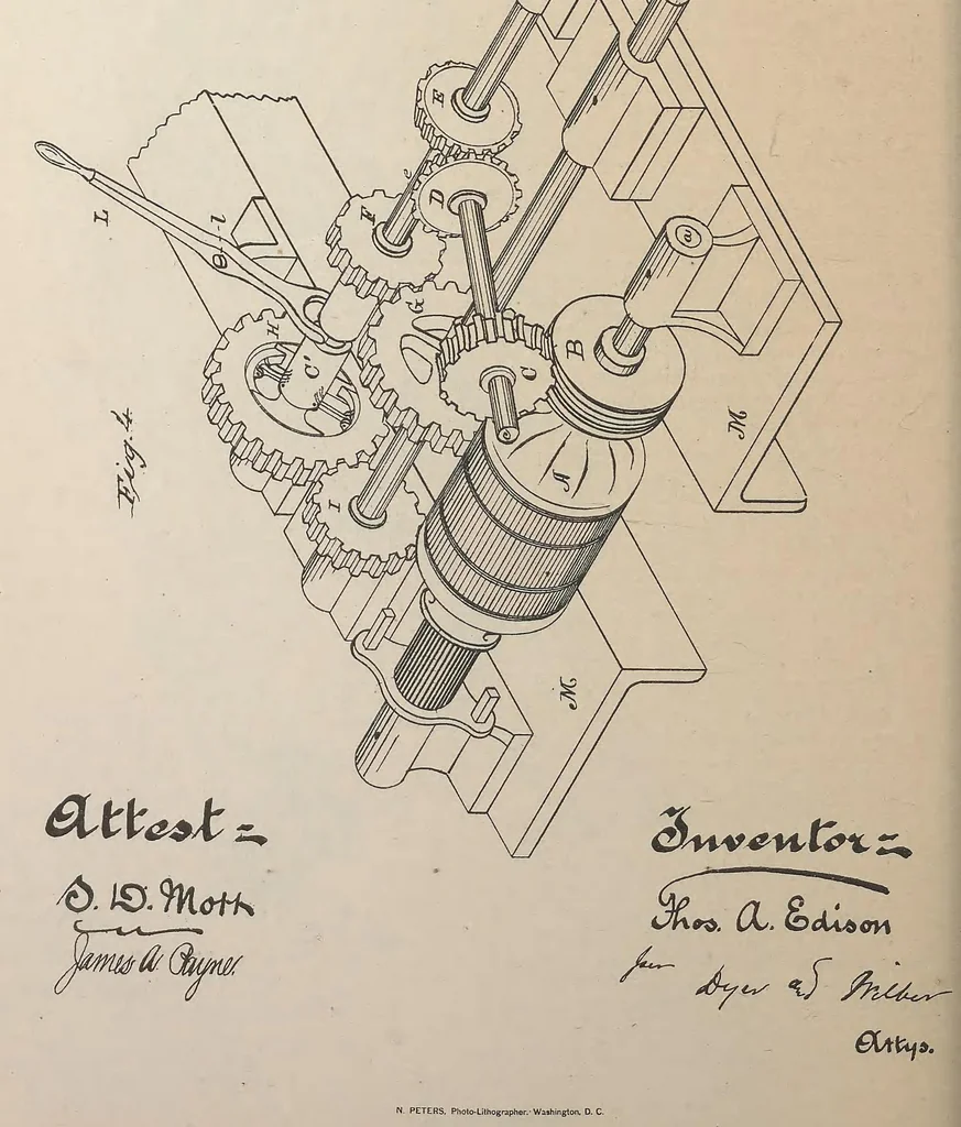 An illustration from Collection of United States patents granted to Thomas A. Edison, 1869-1884, 1869, leaf 1313