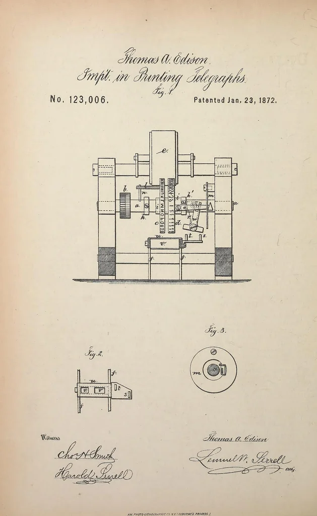 An illustration from Collection of United States patents granted to Thomas A. Edison, 1869-1884, 1869, leaf 133