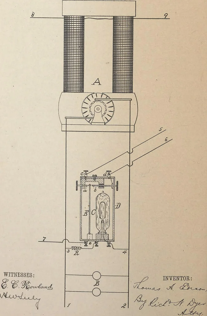 An illustration from Collection of United States patents granted to Thomas A. Edison, 1869-1884, 1869, leaf 1331