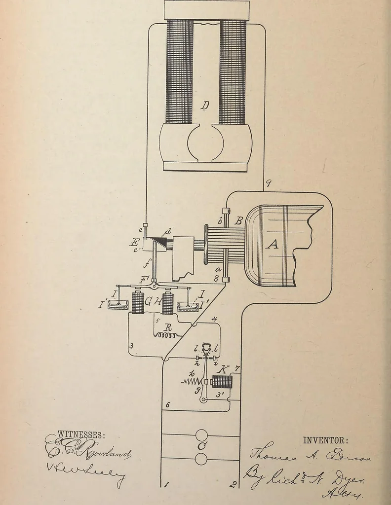 An illustration from Collection of United States patents granted to Thomas A. Edison, 1869-1884, 1869, leaf 1335