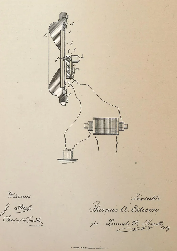 An illustration from Collection of United States patents granted to Thomas A. Edison, 1869-1884, 1869, leaf 1355