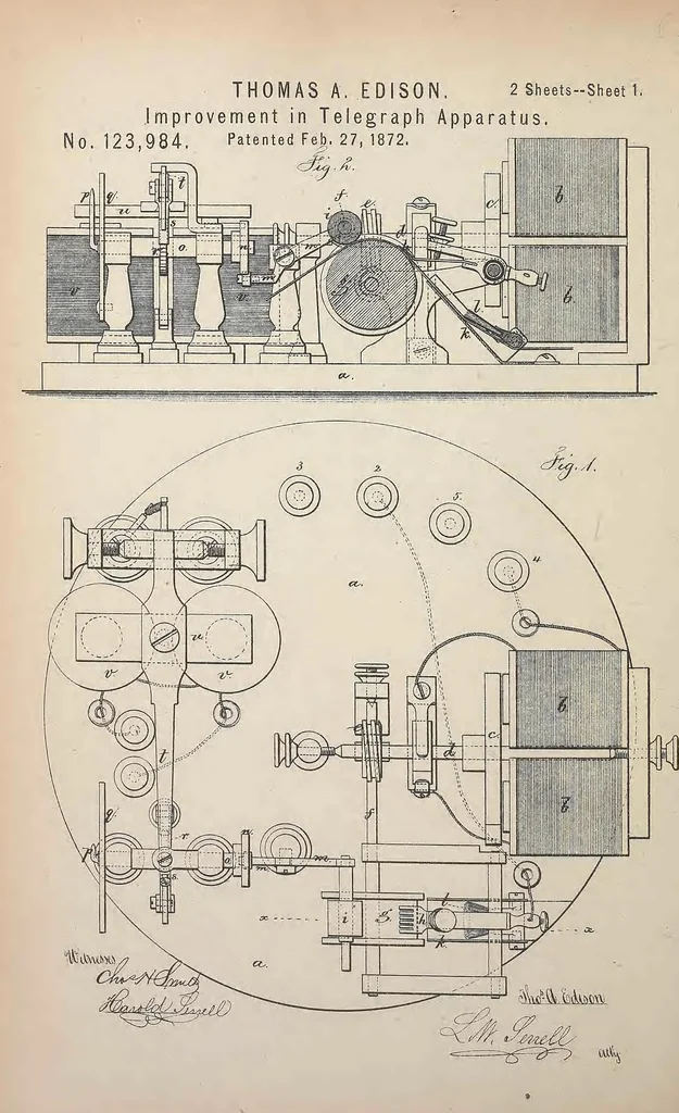An illustration from Collection of United States patents granted to Thomas A. Edison, 1869-1884, 1869, leaf 137