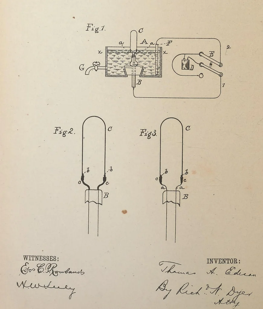An illustration from Collection of United States patents granted to Thomas A. Edison, 1869-1884, 1869, leaf 1381