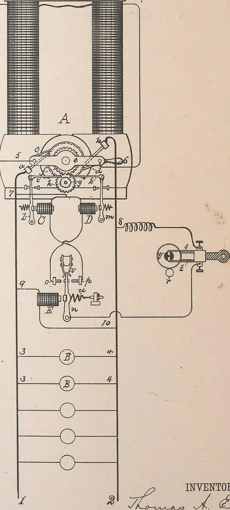 An illustration from Collection of United States patents granted to Thomas A. Edison, 1869-1884, 1869, leaf 1409