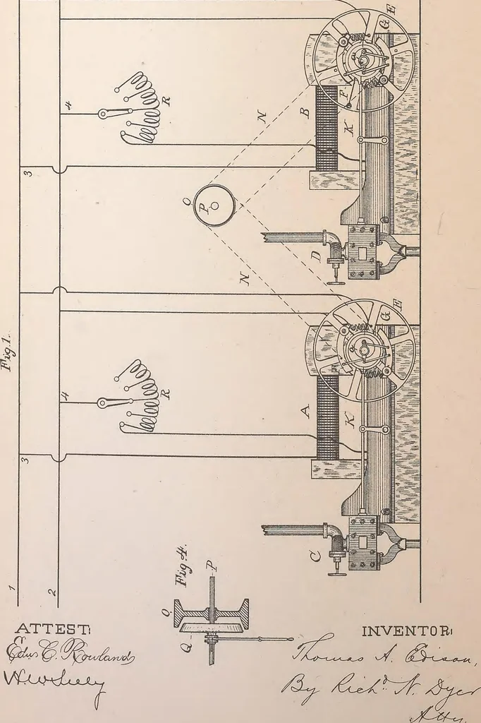 An illustration from Collection of United States patents granted to Thomas A. Edison, 1869-1884, 1869, leaf 1433