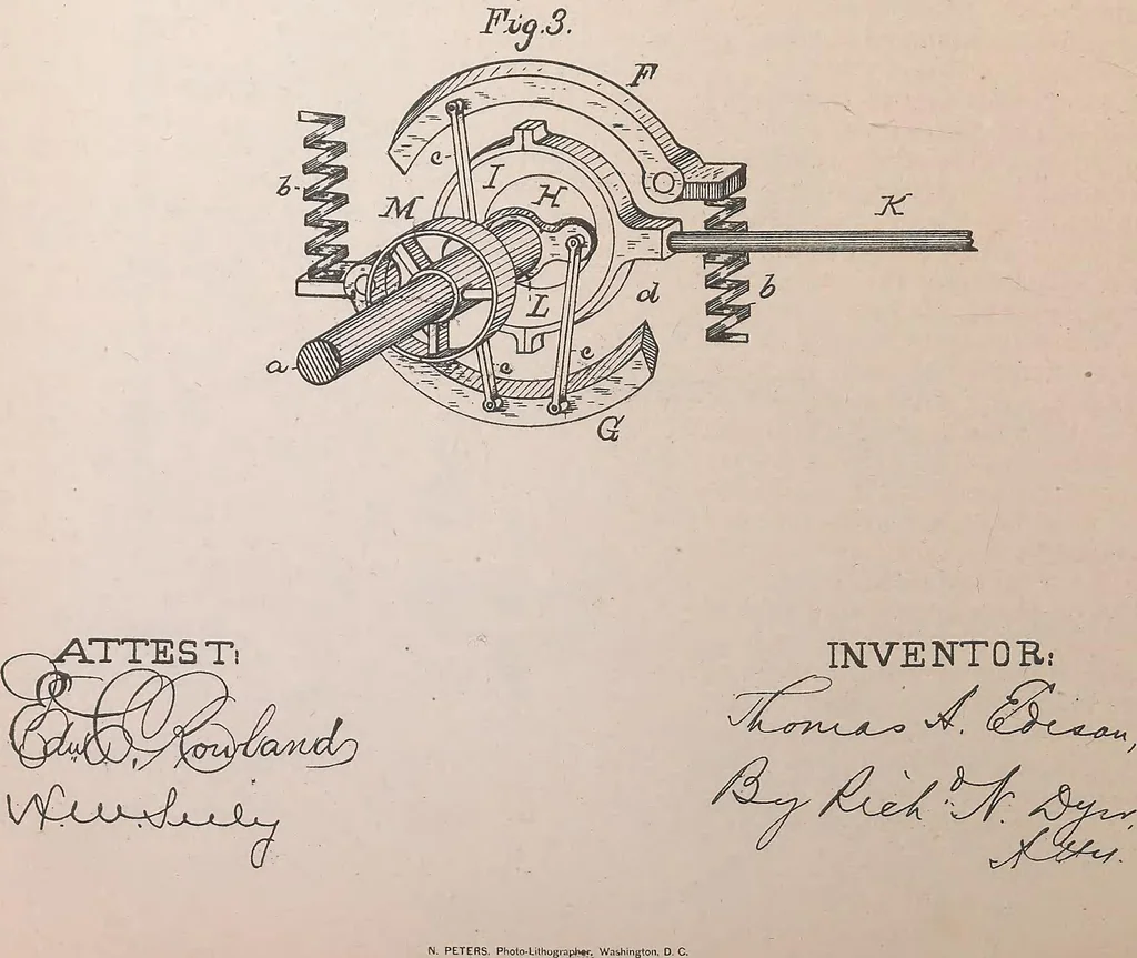 An illustration from Collection of United States patents granted to Thomas A. Edison, 1869-1884, 1869, leaf 1435