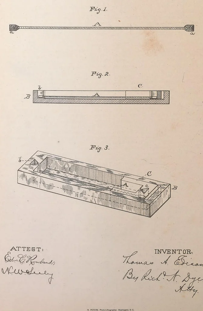 An illustration from Collection of United States patents granted to Thomas A. Edison, 1869-1884, 1869, leaf 1463