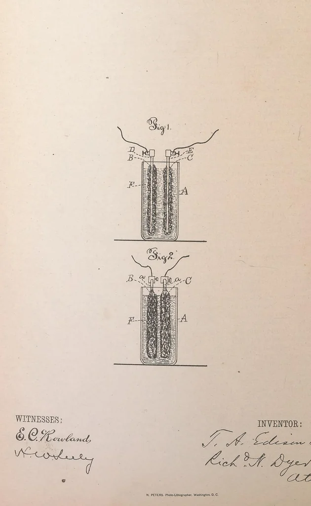 An illustration from Collection of United States patents granted to Thomas A. Edison, 1869-1884, 1869, leaf 1467