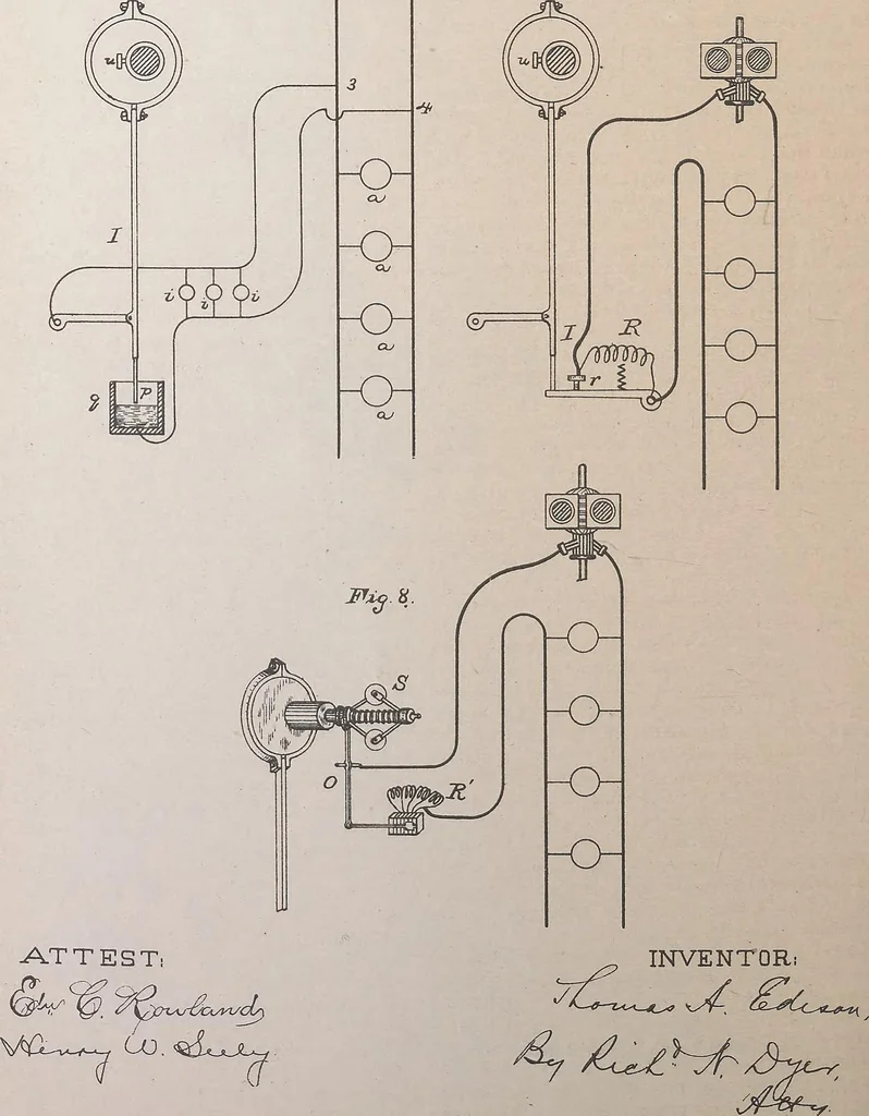 An illustration from Collection of United States patents granted to Thomas A. Edison, 1869-1884, 1869, leaf 1509