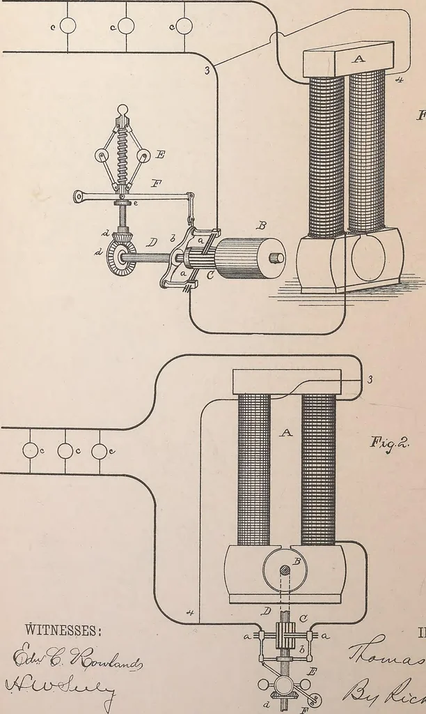 An illustration from Collection of United States patents granted to Thomas A. Edison, 1869-1884, 1869, leaf 1525